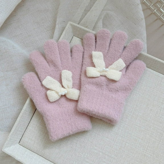 Kids Warm Knit Gloves, Kids Knitted Gloves Soft Thermal Gloves, Toddler Magic Gloves Full Finger Gloves, Stretchy Warm Gloves for Boys and Girls Pink 3-8 Years