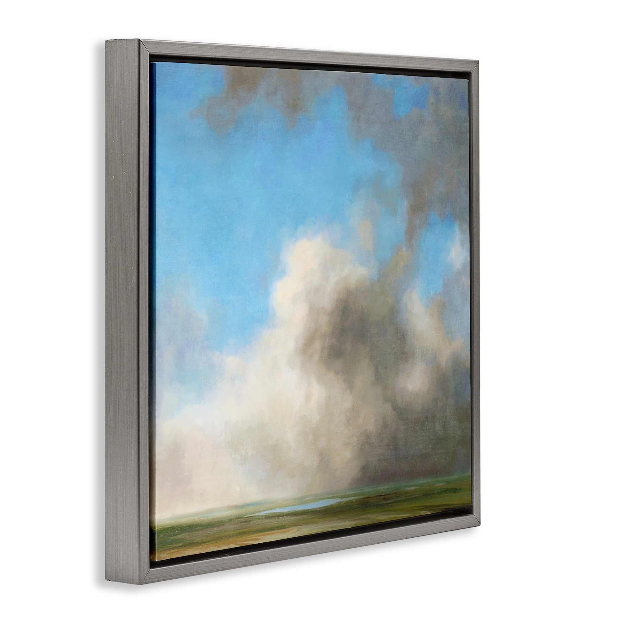 Stupell Industries Soft Full Clouds View Landscape & Nature Painting Gray Floater Framed Canvas Art Print Wall Art, 25 x 25