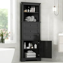 S-HOME Black Triangle Tall Cabinet Featuring 3 Drawers and Adjustable Shelves Made from Durable MDF Board