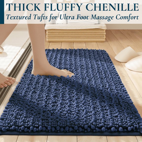 ComfiTime Bathroom Rugs, 20 x 24 in, 2000GSM Thick Slip-Resistant Chenille Bath Mat for Tub, Shower & Bathroom Floor, Machine Washable, Ultra Absorbent, Small or Long, White, Black, Gray, Blue, Brown