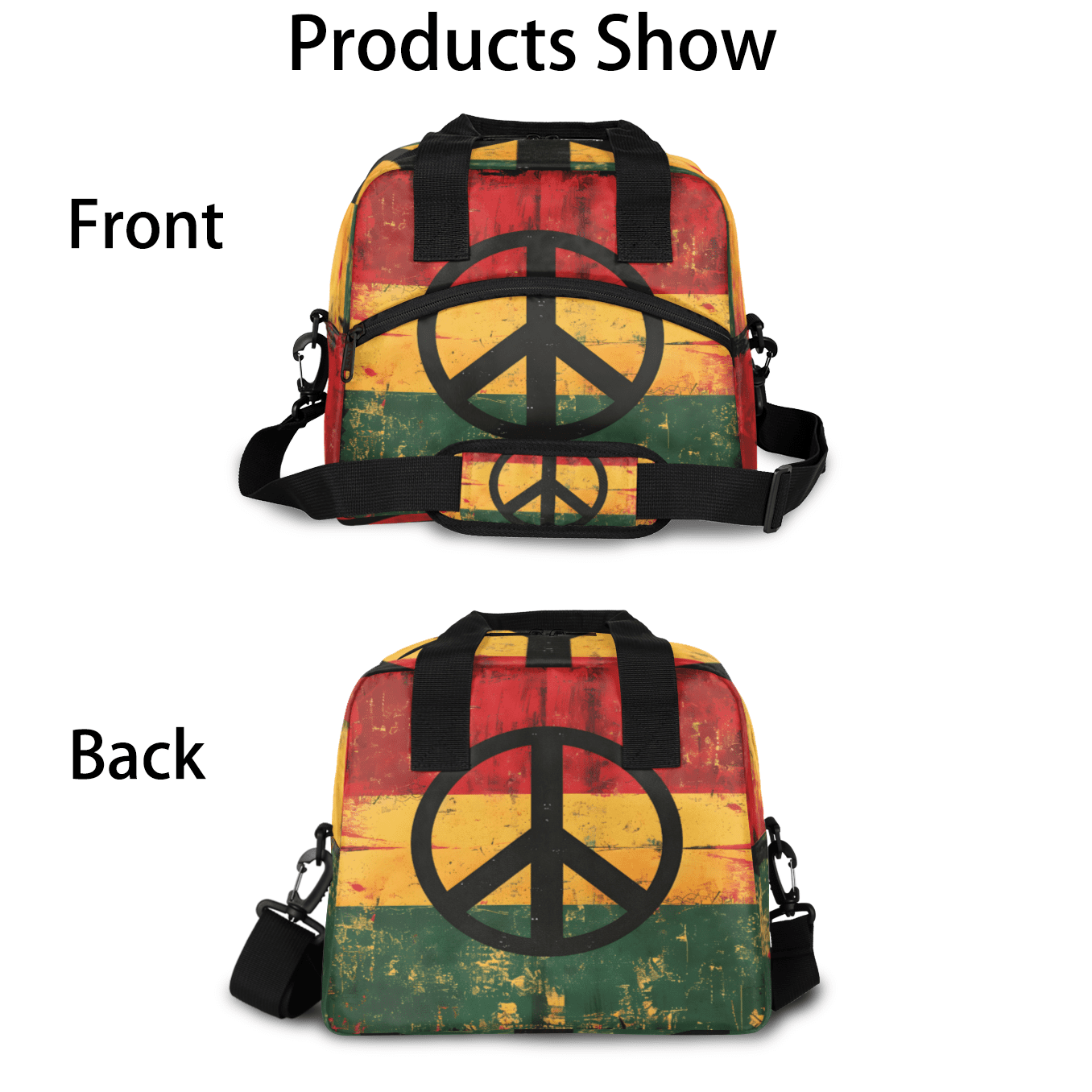 Herdesigns Hippie Peace Sign Insulated Lunch Bag for Women Men Adults Large Reusable Lunch Box Vintage Leakproof Cooler Tote Bags with Adjustable Shoulder Strap