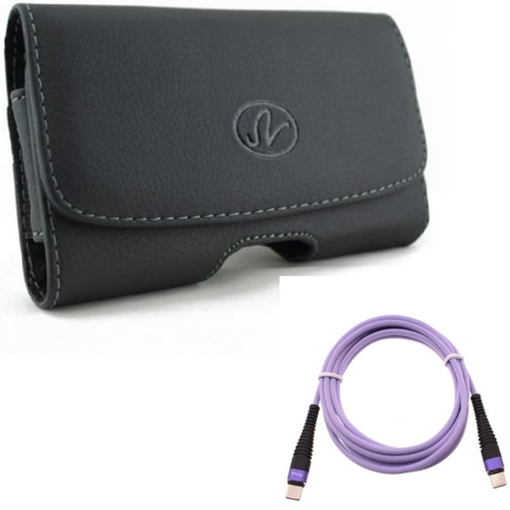 Type-C to USB-C Purple 6ft PD Cable w Leather Case Belt Clip for Samsung Galaxy A53 5G,A33 5G Phones - Long Charger Cord Power Wire Sync, Swivel Holster Loops Cover