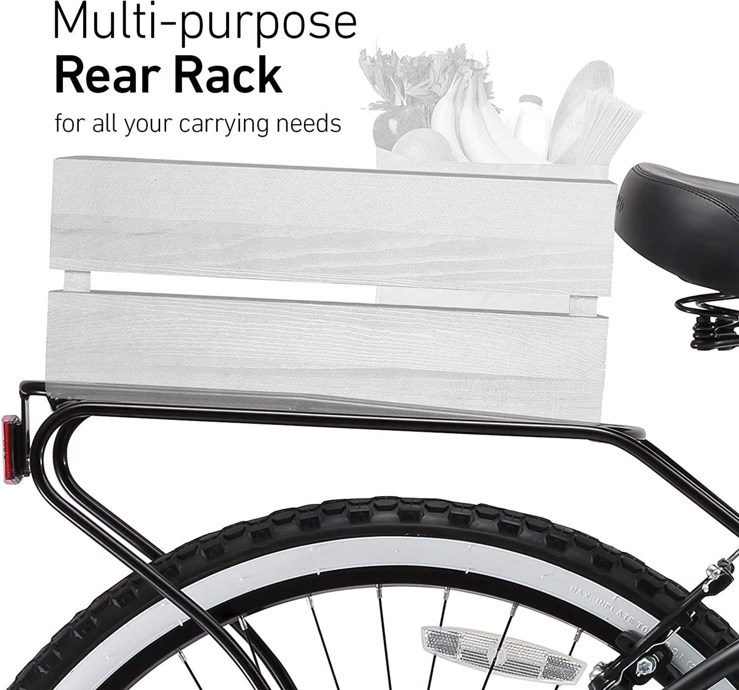 sixthreezero Around the Block Men's 7-Speed Beach Cruiser Bicycle with Rear Rack, 26 In. Wheels, Matte Black