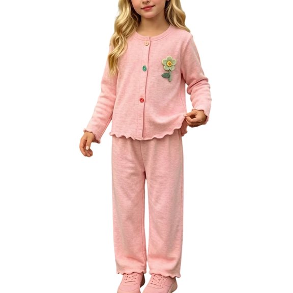 BLVB Toddler Baby Girl Outfits Soft Comfy Button down Cardigan Tops and Wide Leg Pants Fall Winter Clothes Set for Kids(Pink,1-2 Years)