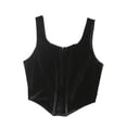 thumbnail image 3 of CNKOO Women’s Solid Color Boat Neck Breasted Rhombus Exposed Navel Vest, 3 of 10
