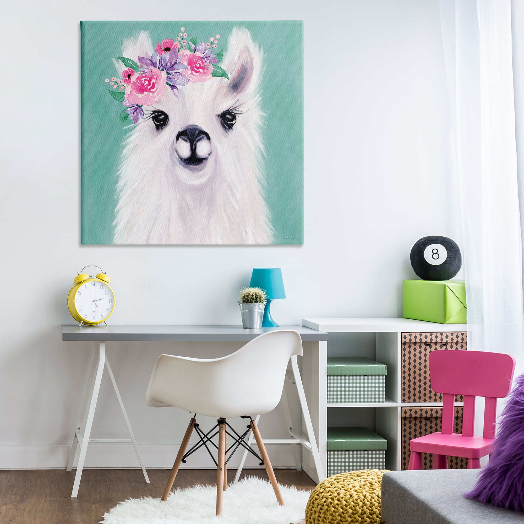 Stupell Industries Fluffy Floral Alpaca Animals & Insects Painting Gallery Wrapped Canvas Art Print Wall Art, 36 x 36