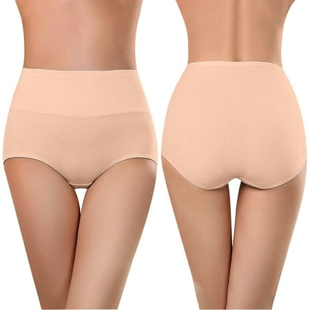 Xunlbb Underwear for Women Plus Size Womens Underwear Soft High Waist Breathable Solid Color Briefs Panties For Women (Beige XL) on Clearance