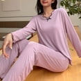 thumbnail image 4 of BLVB Womens Pajamas 2 Piece Outfits Casual Soft Crewneck Long Sleeve Tops and Pants Sets Sleepwear with Chest Pad, 4 of 4