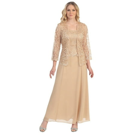 Women Ladies Fashion Long Chiffon Dress Mother Of Groom Dress With Lace Long Sleeve Jacket