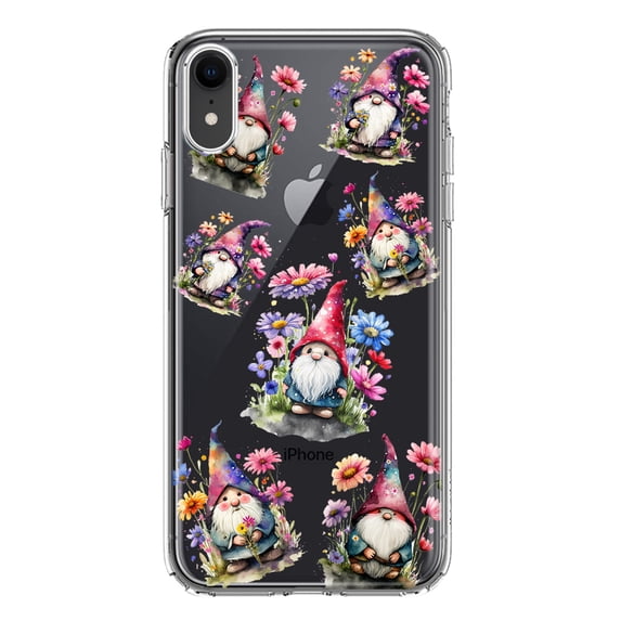 MUNDAZE Apple iPhone XR Cute Pink Purple Cosmos Flowers Gnomes Spring Floral Double Layer Phone Case Cover