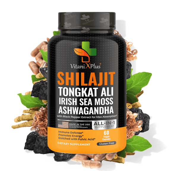 Pure Shilajit Capsules ā Organic Shilajit for Men & Women with Tongkat Ali, Ashwagandha, Irish Sea Moss, Magnesium, Zinc, PQQ, Black Pepper Extract & Boron ā Natural Energy and Vitality Booster