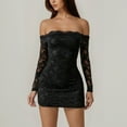 thumbnail image 2 of DHFJKG Women Lace Mini Dresses Off The Shoulder Long Sleeve Bodycon Elegant Casual Party Wear Y2K Night Out Stylish Dresses, 2 of 7