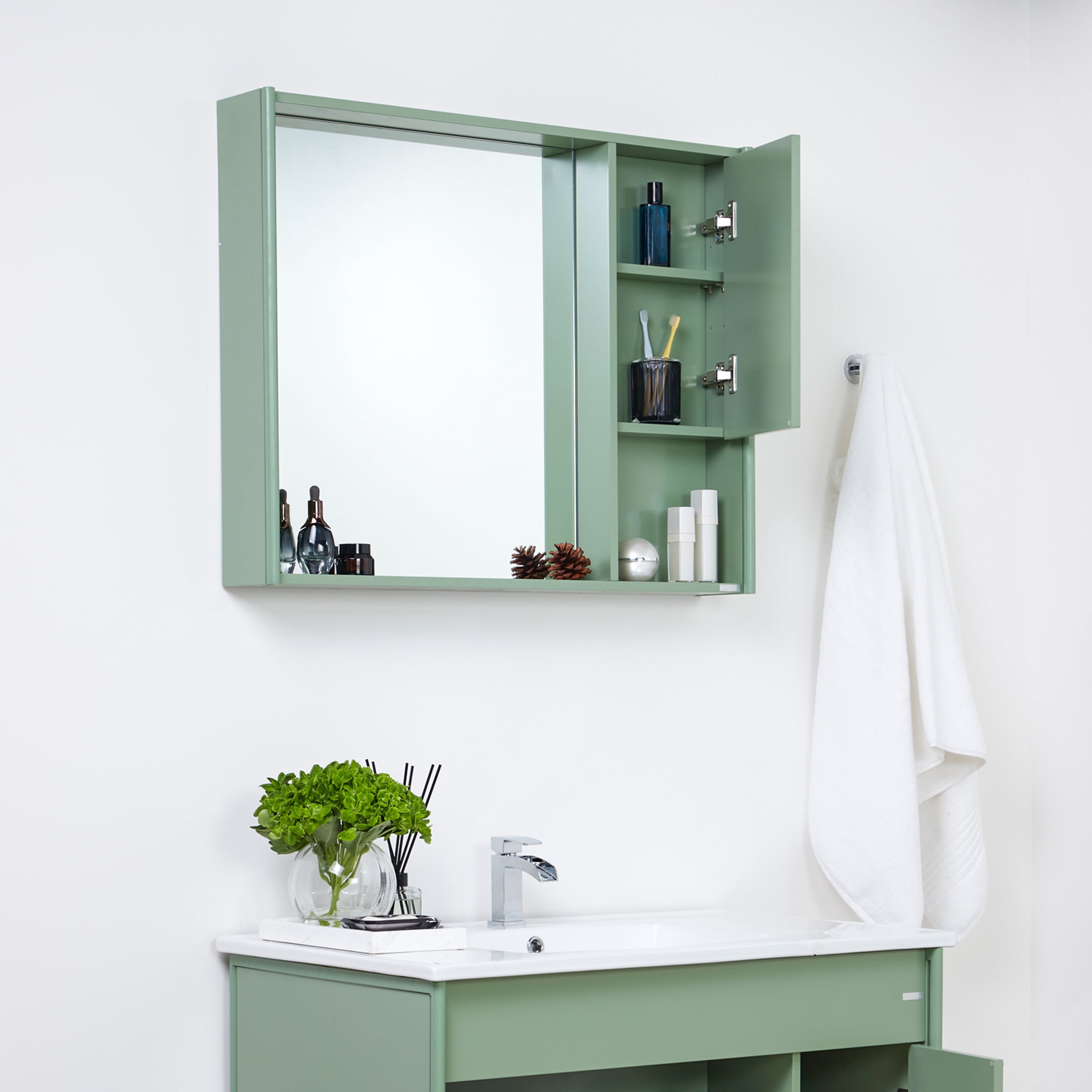 LUXE Bidet Callista Bathroom Vanity, Medicine Cabinet and Sink, Green
