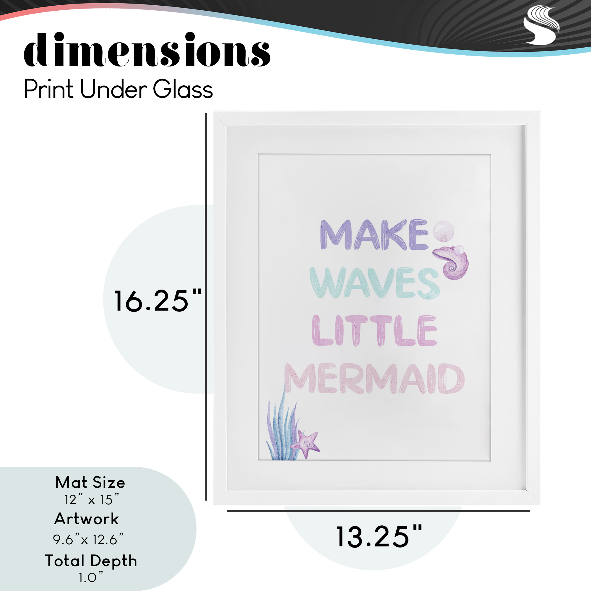 Make Waves Little Mermaid White Framed Print Under Glass, design by Kim Allen