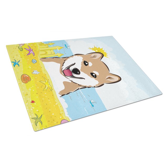 Tabla de cortar de vidrio grande multicolor Caroline's Treasures BB2093LCB Shiba Inu Summer Beach