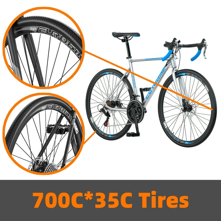 Eurobike XC580 Gravel Bike Mens 56cm Frame Bicycle Road bike 700C 35C Wheels XL Commuter Bicycles Aldult SILVER