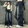 thumbnail image 2 of Girls Jeans Pants Elastic Waist Wide Leg Denim Pants Teen Clothing Cute Baggy Jeans 5-6 Years Girls Fashion, 2 of 7