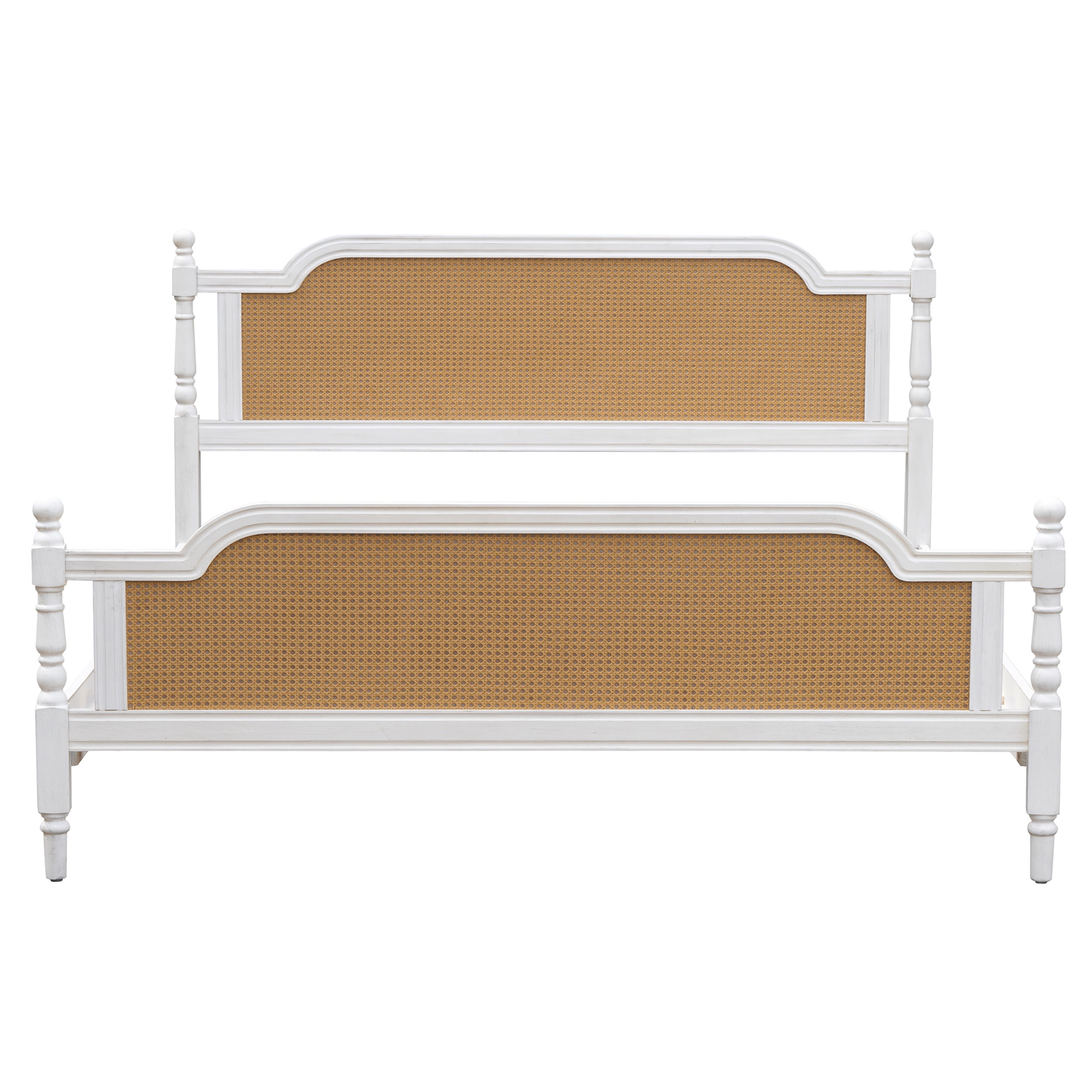 Noble House King Size Traditional Style Rattan Bed Frame,No Box Spring Needed,Antique White