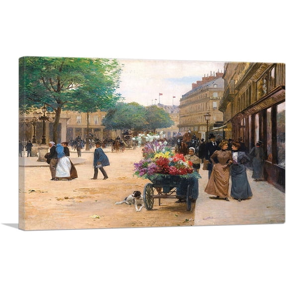 ARTCANVAS Flower Seller Place Of French Comedy Canvas Art Print by Victor Gilbert - Size: 26" x 18" (0.75" Deep)