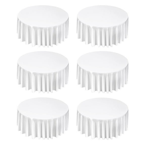 KFFKFF White Round Tablecloths 6 Pack, 132-Inch Diameter, Durable and Wrinkle-Resistant, Machine Washable Polyester Covers for Weddings, Parties, Banquets, and Formal Gatherings