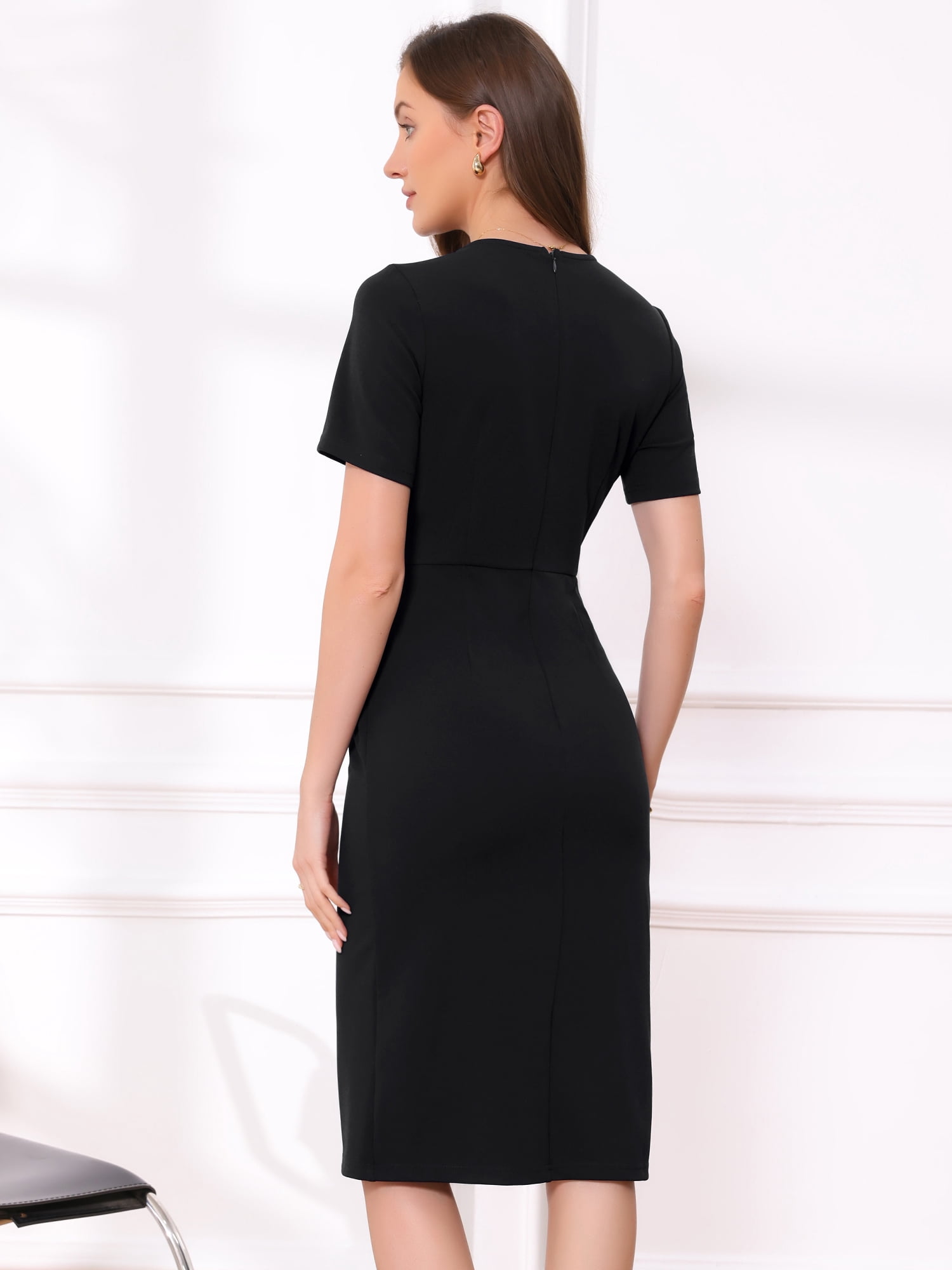 DARING DIVA Women's Short Sleeve Crew Neck Bodycon Sheath Midi Dress XS Black