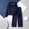 thumbnail image 2 of OJSFQUFP Girls 2 Piece Tracksuit Set Zip‑Up Hoodie Jacket + Wide Leg Pants Kids Casual Sport Outfit for School, 2 of 8