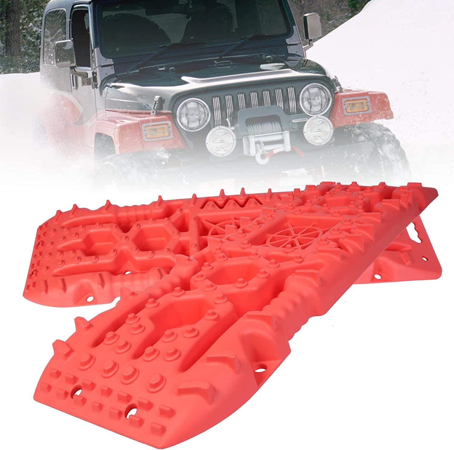 2 Pcs Tire Ladder Recovery Traction Tracks Mats Sand Mud Snow Rescue for Off-Road Green Kanruis Traction Boards with Jack Lift Base 