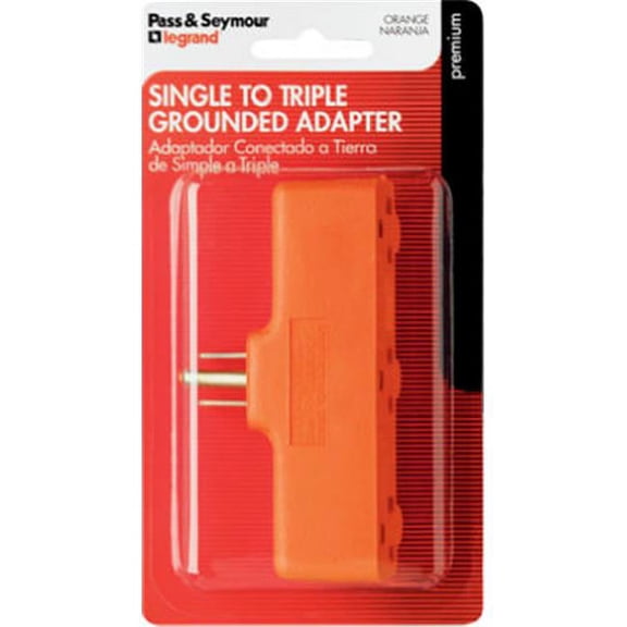 Pass & Seymour 699BPCC5 Heavy Duty Triple Outlet Tap Grounding Adapter  Orange Pack of 5
