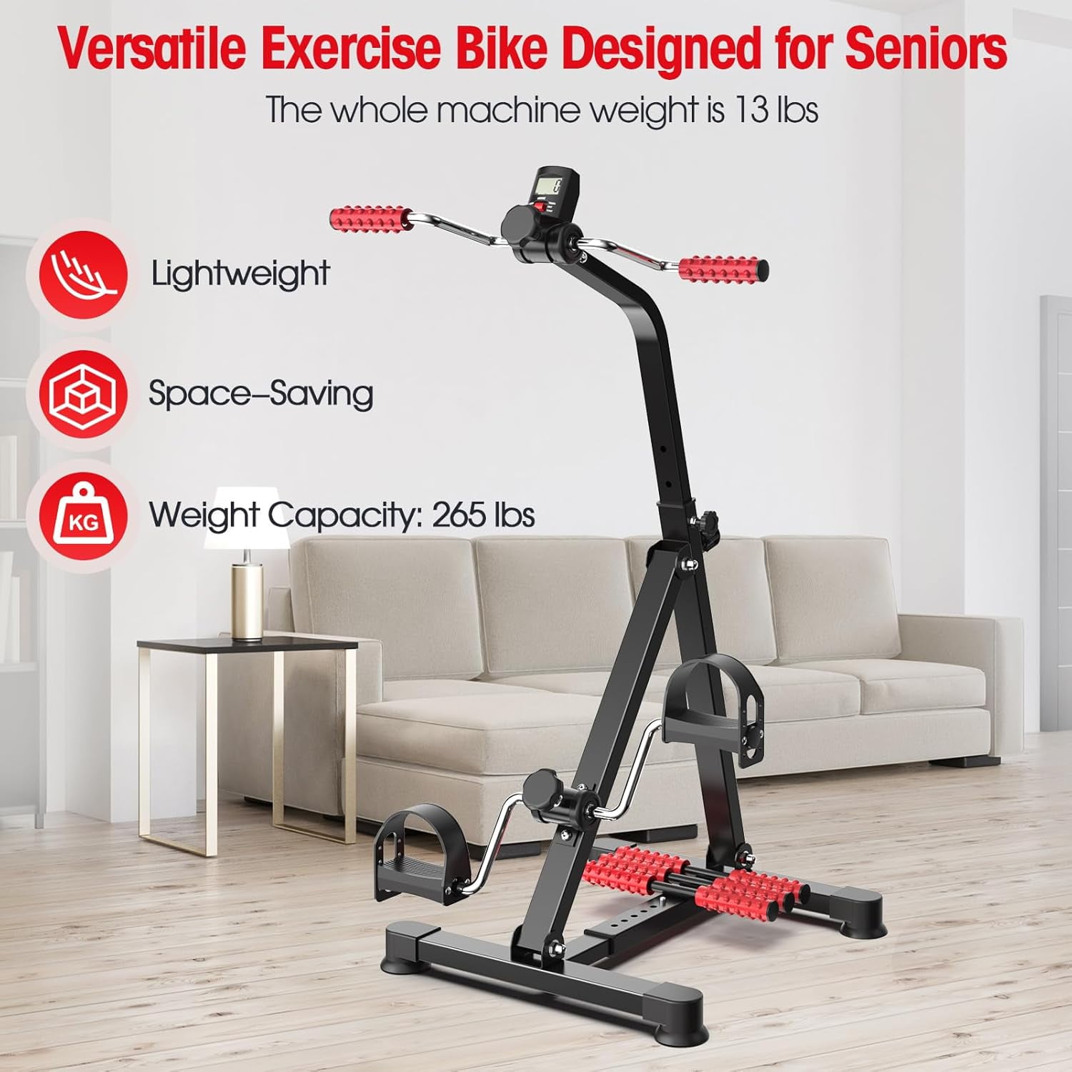 Adjustable Arm Leg Knee Pedal Exerciser for Seniors, Stroke Therapy Equipment for Adults, Portable Home Gym Equipment Mini Exercise Bike Great Gift for Elderly Rehab