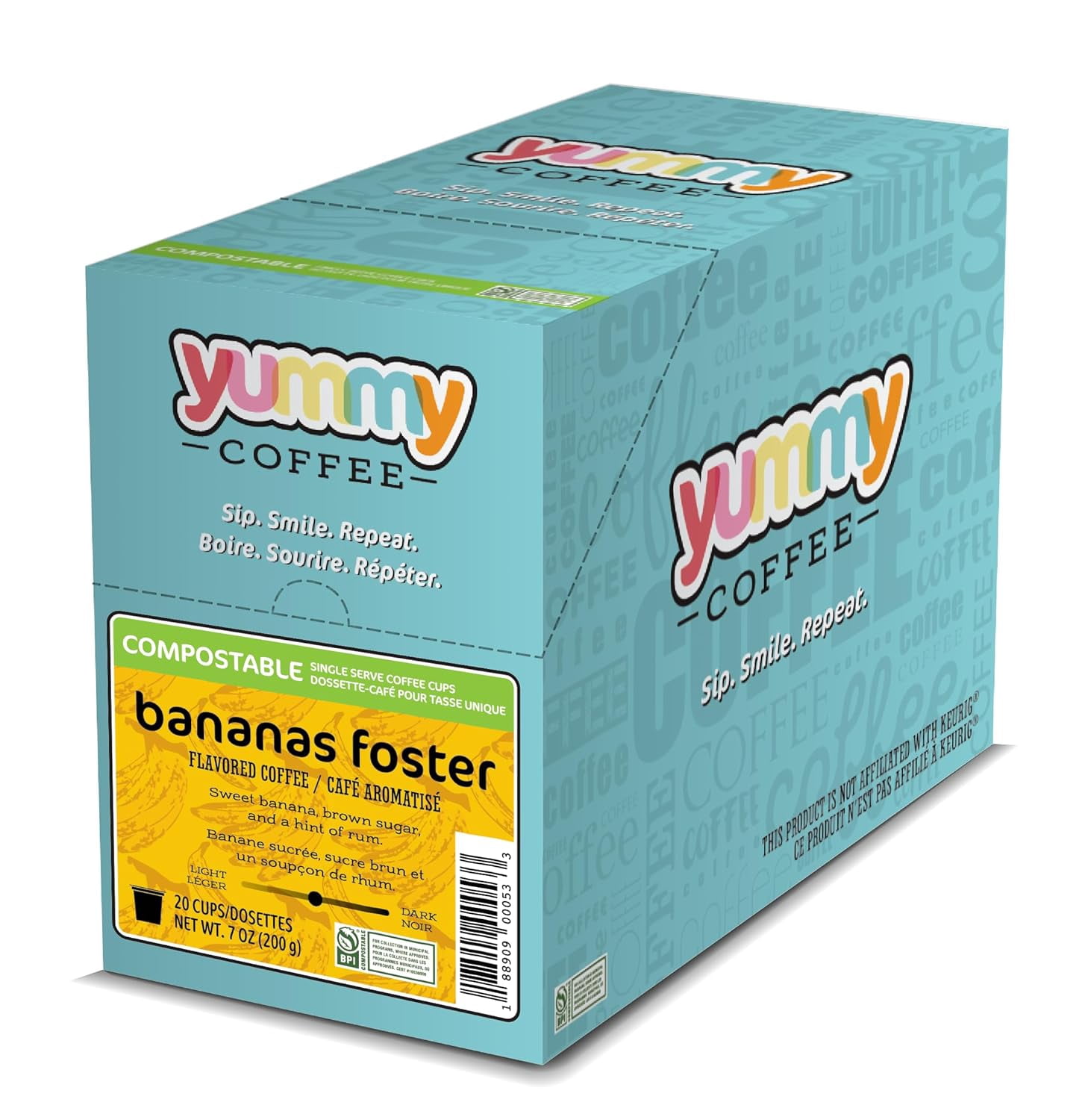 Yummy Coffee Bananas Foster Flavored Coffee, Compostable Single Serve Coffee Pods Compatible with Keurig K-Cup Brewers, 20 Count per Box, 2 Boxes