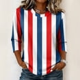 thumbnail image 2 of JULMCOMO Shirts for Women Vertical Striped Crew Neck 3/4 Sleeve Casual T Shirts Loose Fit Comfy Trendy Summer Basic Tees Red XL, 2 of 6