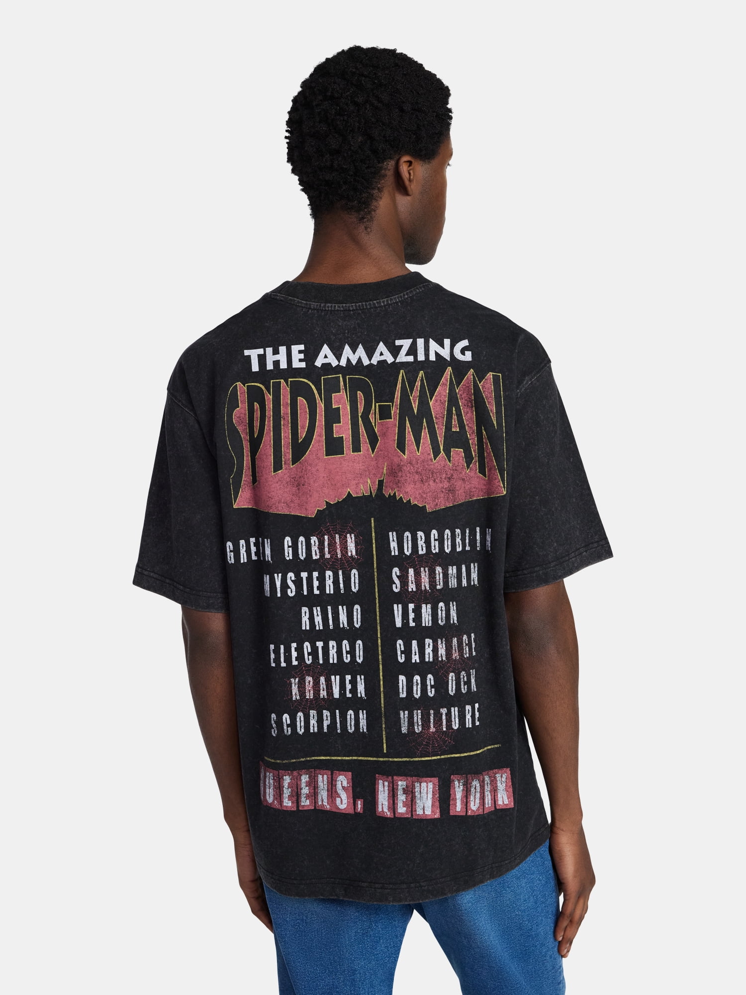 Spider-Man Men’s Oversized Front and Back Graphic T-Shirt with Short Sleeves, Sizes S-3XL