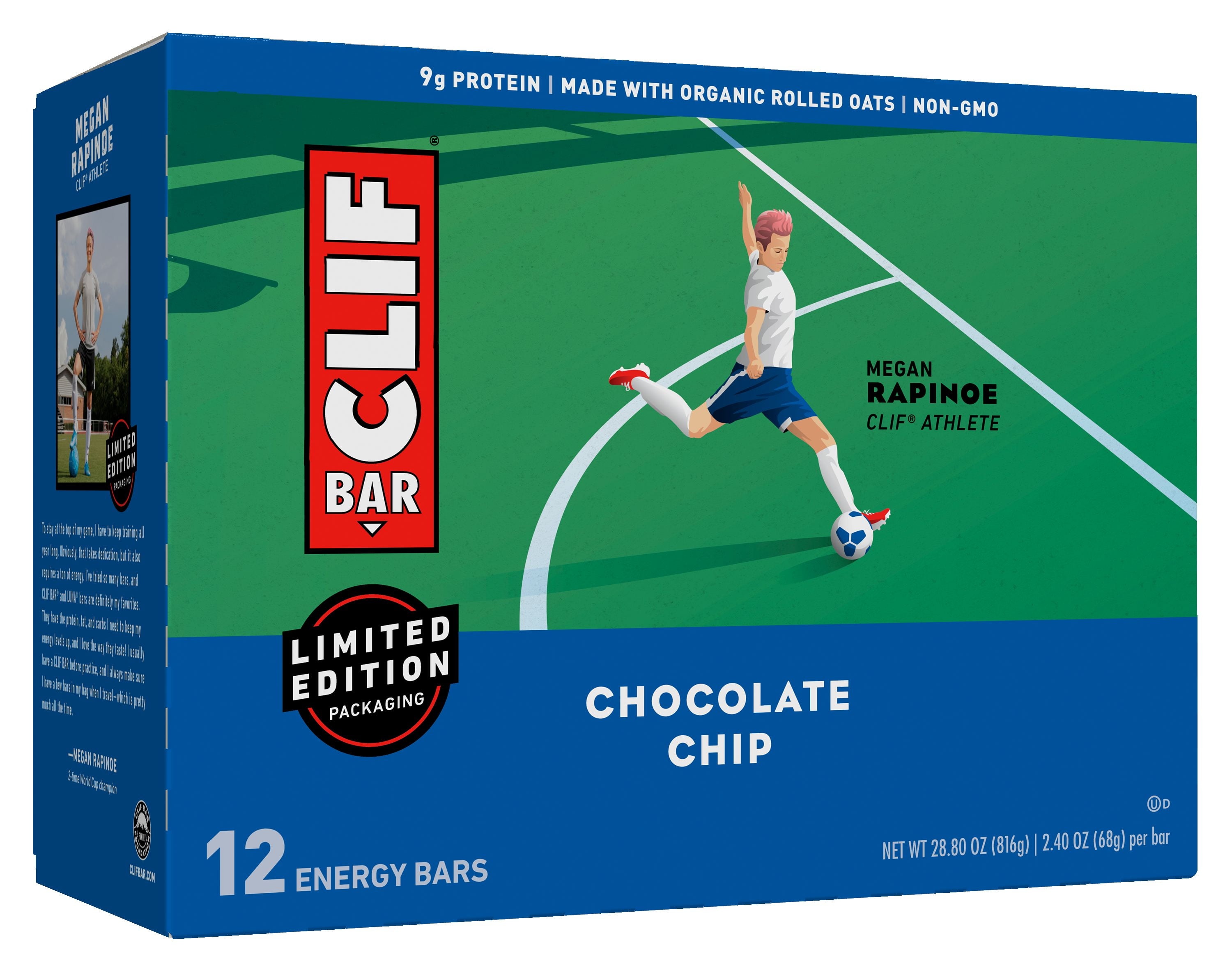 CLIF Bar Energy Bars, Chocolate Chip, 9g Protein Bar, 12 Ct, 2.4 oz