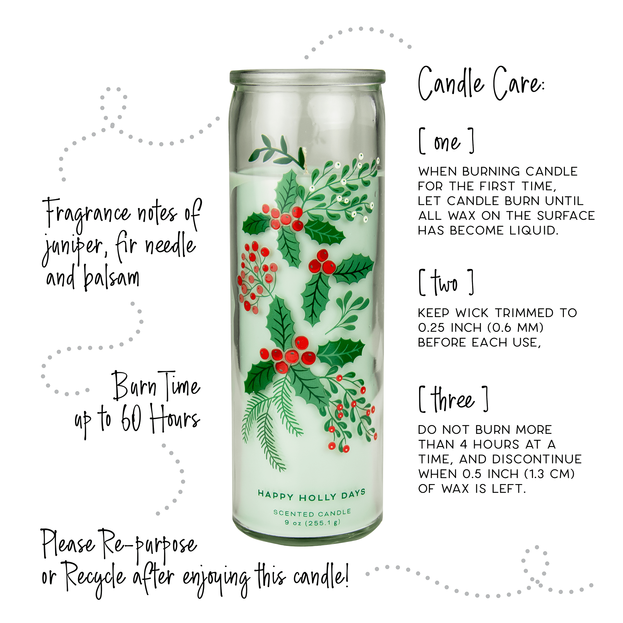 Mainstays Happy Holly Days Scented Candle, Holiday Pillar Candle, 9 oz