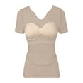 thumbnail image 5 of Women Built-in Bra T Shirt Top Slim Fit Short Sleeve V Neck Basic Tees Casual Athletic Fitted Going Out Tops, 5 of 9