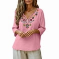 thumbnail image 3 of Lmueinov Women's 100% Cotton Boho Embroidered Tops V Neck 3/4 Sleeve Loose Casual Shirts Vintage Floral Tunic Blouses for Daily Vacation Wear, S-3XL, 3 of 6