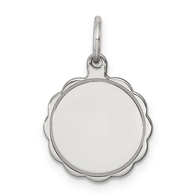 925 Sterling Silver Rh Plt Pendentif Disque Gravable Charme en Forme de Festonné