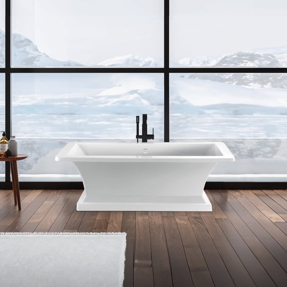 Dreamwerks 5.54 ft. / 66.5 in. Acrylic Pedestal Flat-bottom Freestanding Bathtub in White