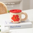 thumbnail image 3 of Toystoory Taza de cerámica con tapa para café y agua, bonitas tazas con diseño de flores, recipiente para desayuno, asa para taza, suministros Juegos de servir café y té Rojo, 3 of 6