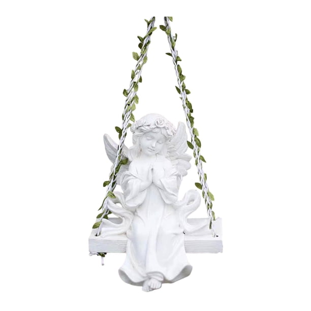 Decoración de resina para jardín, accesorios colgantes para exteriores, hada de dibujos animados, regalo creativo Blanco