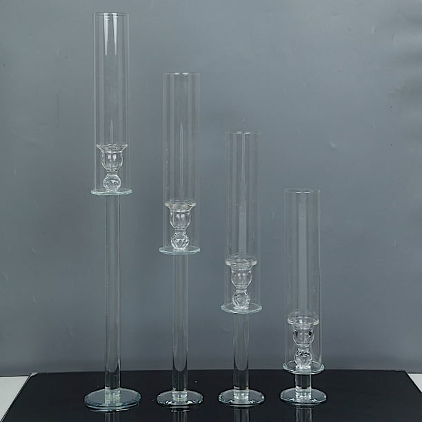 BalsaCircle 4 Crystal Clear Glass Hurricane Taper Candle Holders