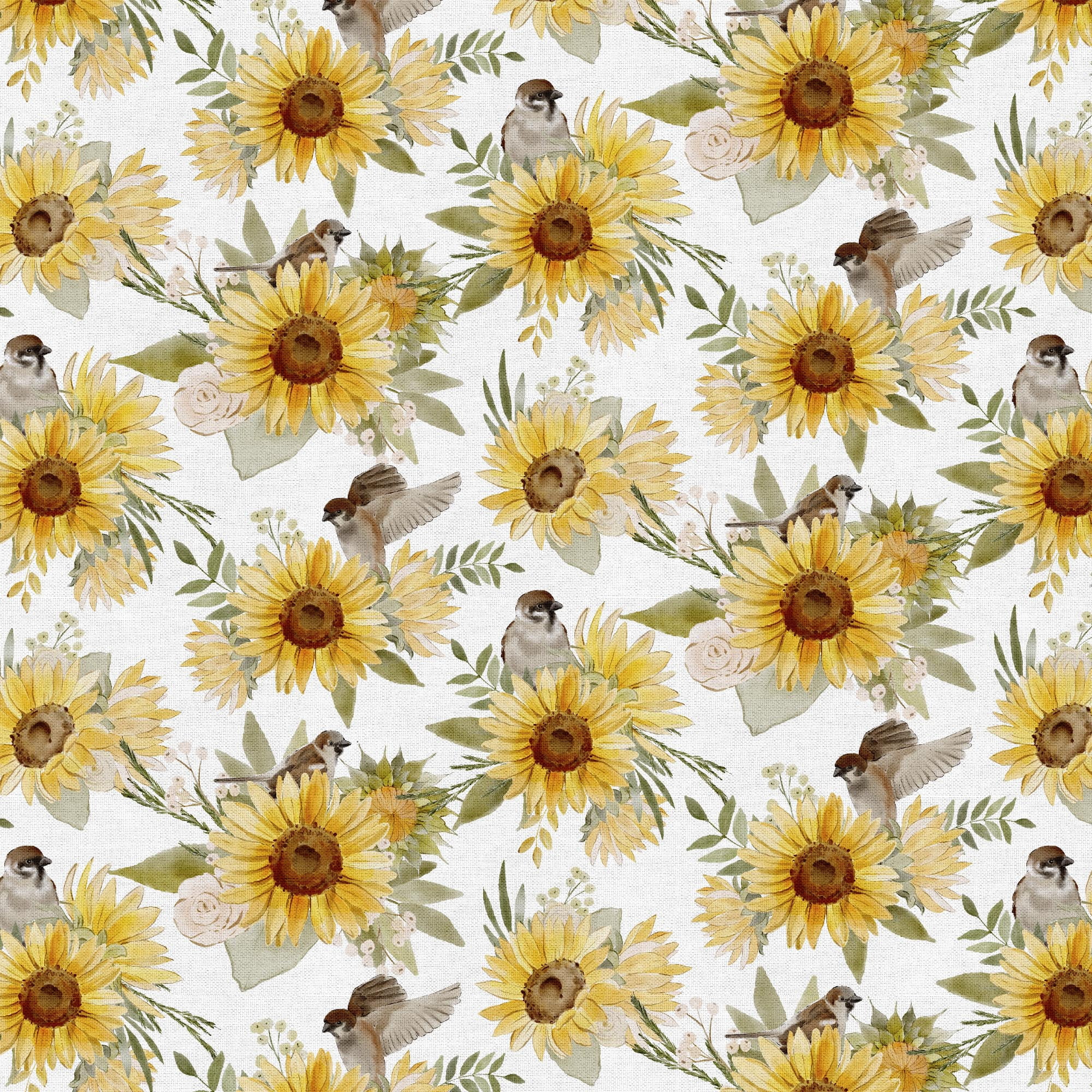 (3 pack) Fabric Editions 36" x 42" Cotton Sunflower Birds 1 Yard Precut Sewing & Craft Fabric, White 1 Piece