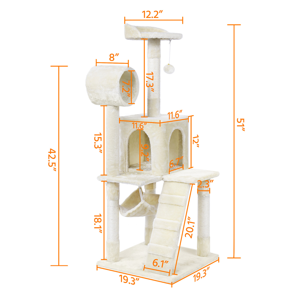 Easyfashion Cat Tree & Condo Scratching Post Tower, Beige, 52.2" - image 3 of 12