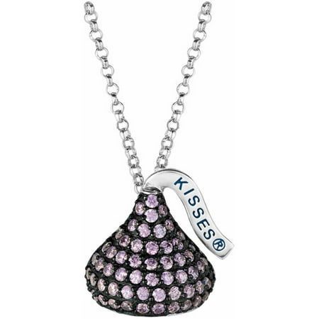 Hershey's Kisses Women's CZ Sterling Silver Medium Flat Back February (Black Rhodium) Pendant, 16 with 2 Extension