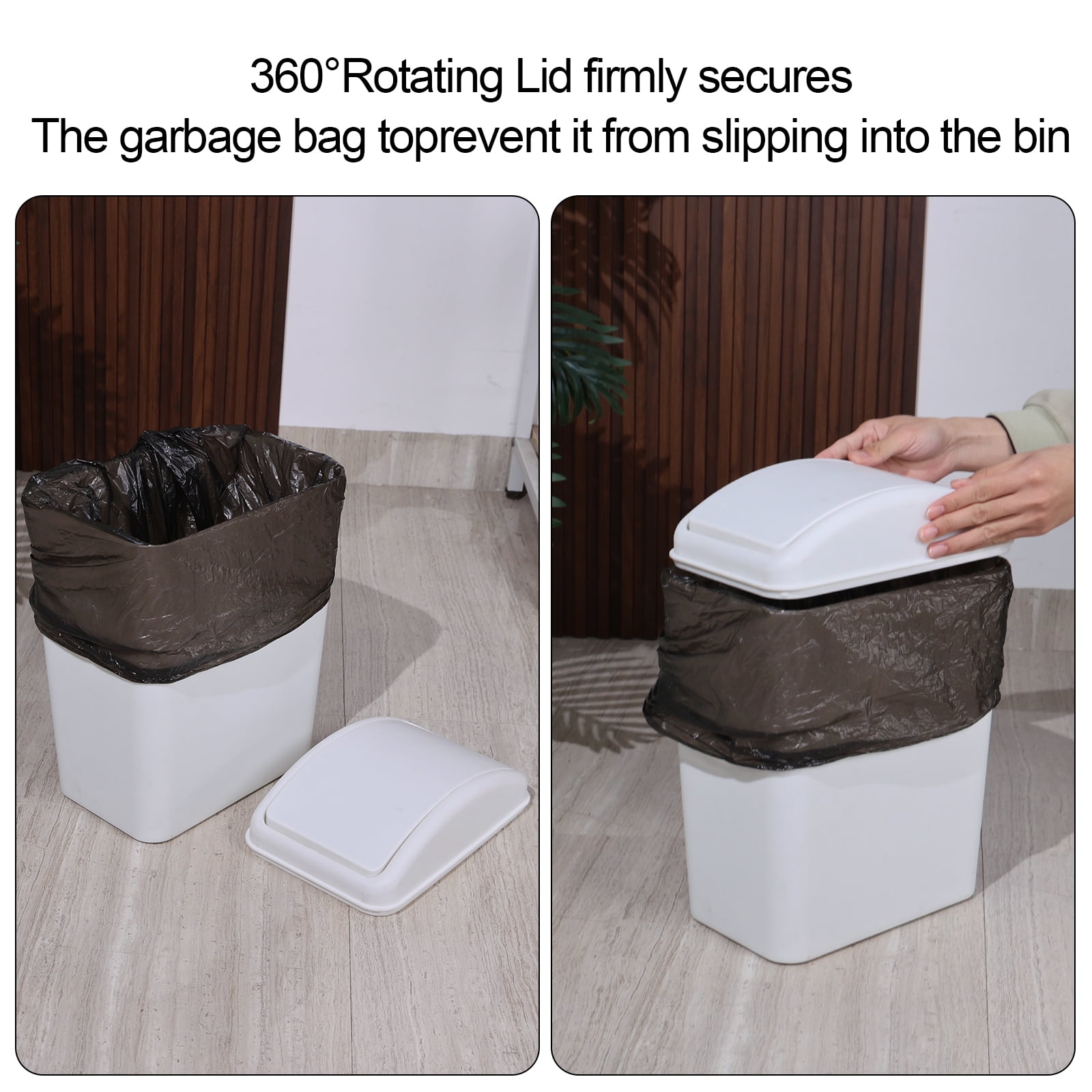 Tyminin White 4.2 Gallon Plastic Trash Bin with Swing Lid, Swing-Top Garbage Can, Set of 3