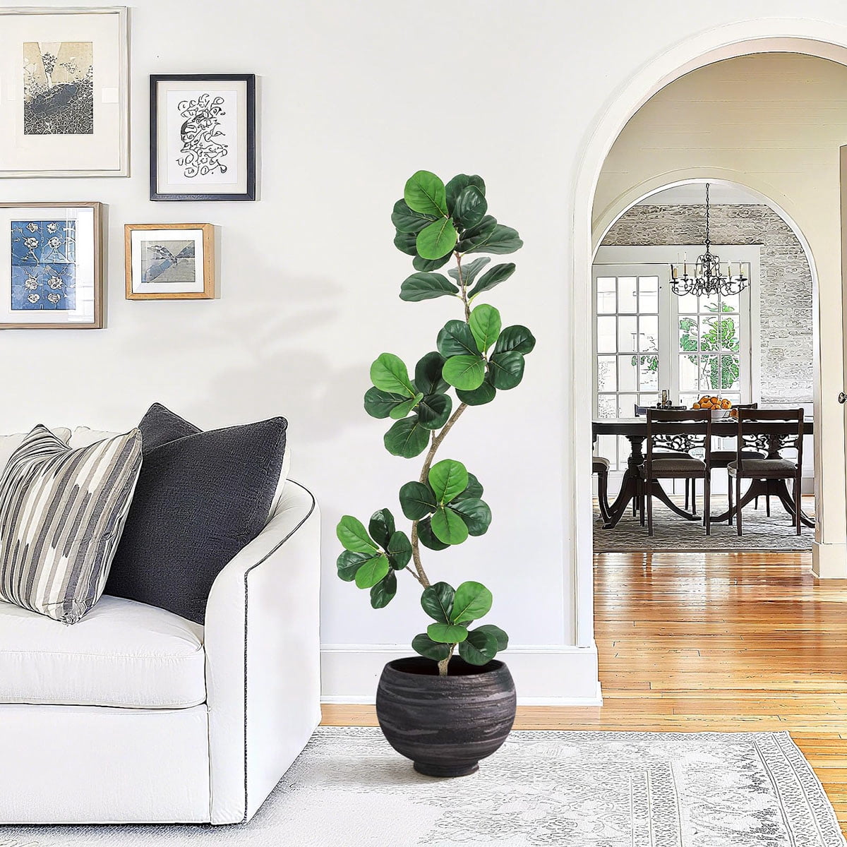 Ataucjin 5ft Fiddle Leaf Fig Artificial Tree, Faux Plants Indoor with Moss&White Planter, Fake Rubber Tall Fake Floor Plant in Pot,Artificial Trees for Home Office Living Room Decor