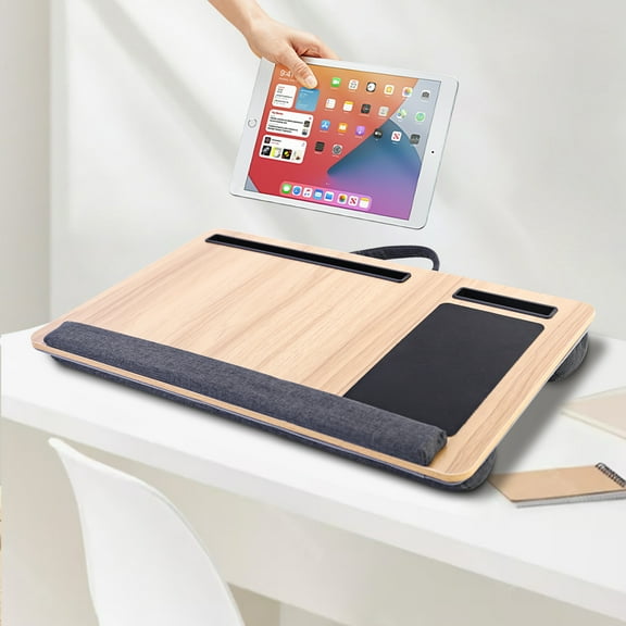 Lap Desk, Lap Desk for Laptop, Fits up to 15.6" Laptop, Lap Stand Table Tray for Bed & Couch, Laptop Lap Desk with Cushion, W/Mouse Pad & Media Slot, for Adult & Kid