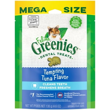 Feline Greenies Adult Natural Dental Cat Treats, Tempting Tuna Flavor, 4.6 Oz Pouch
