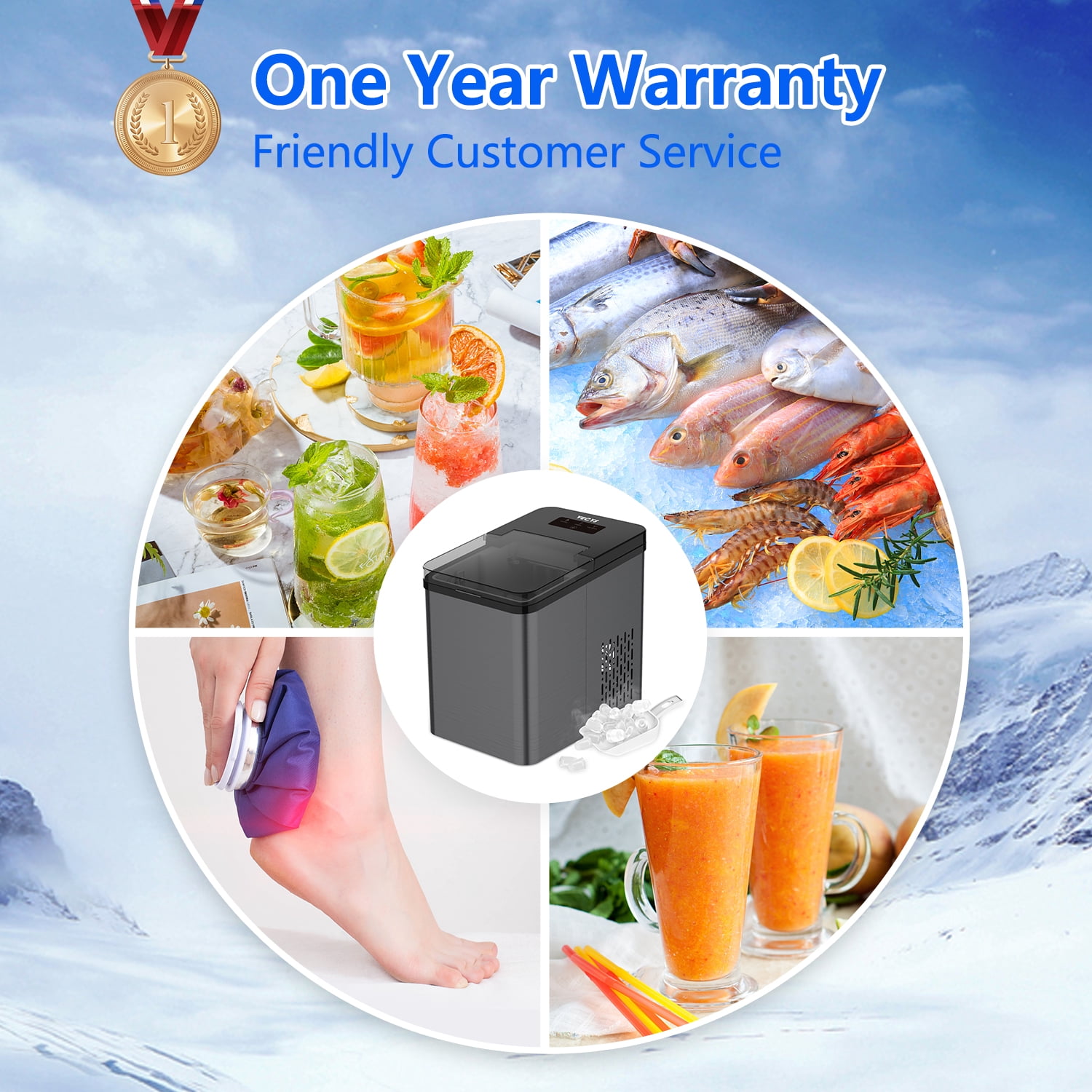 VECYS Ice Maker, 26LBS Daily Production with Self-Clean, Black