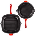 thumbnail image 2 of BergHOFF Neo 3pc Cast Iron Fry Pan & Grill Pan Set with Slotted Steak Press, Red, 2 of 10